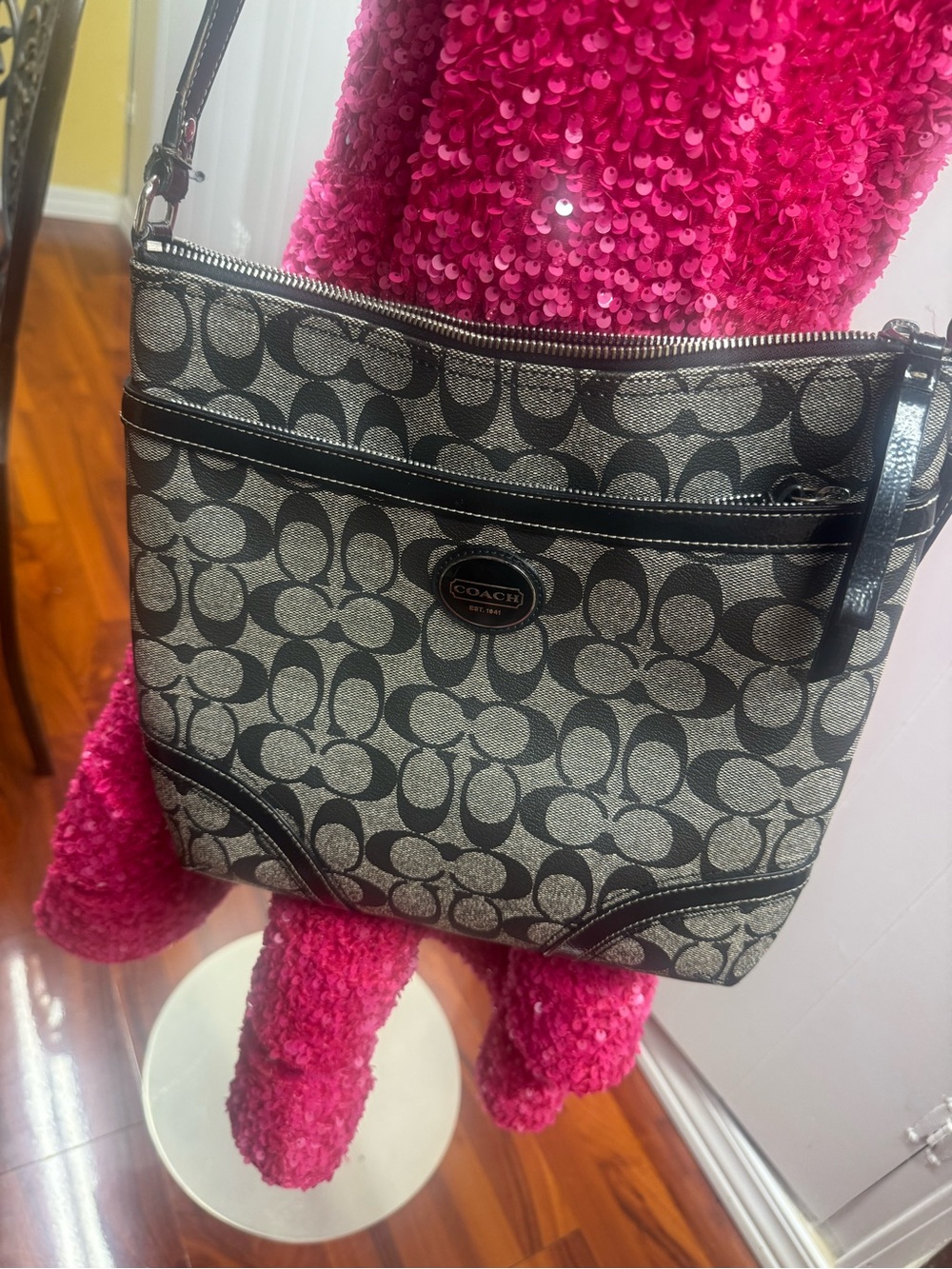Coach Black & Charcoal Signature Canvas Shoulder Bag